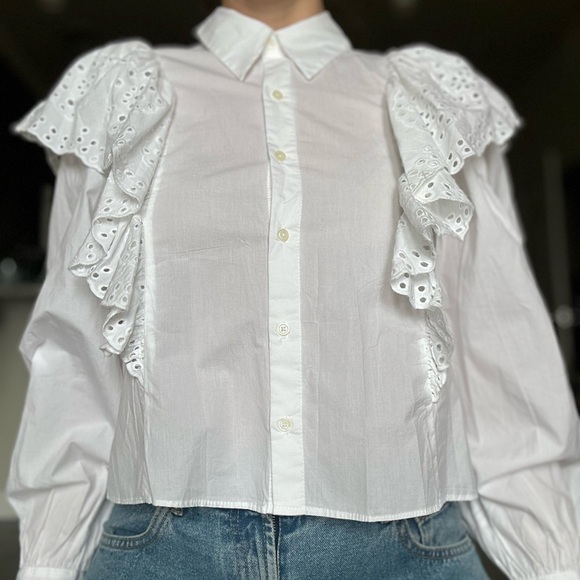 Zara white shirt with embroidery details and puff sleeves - Picture 4 of 4